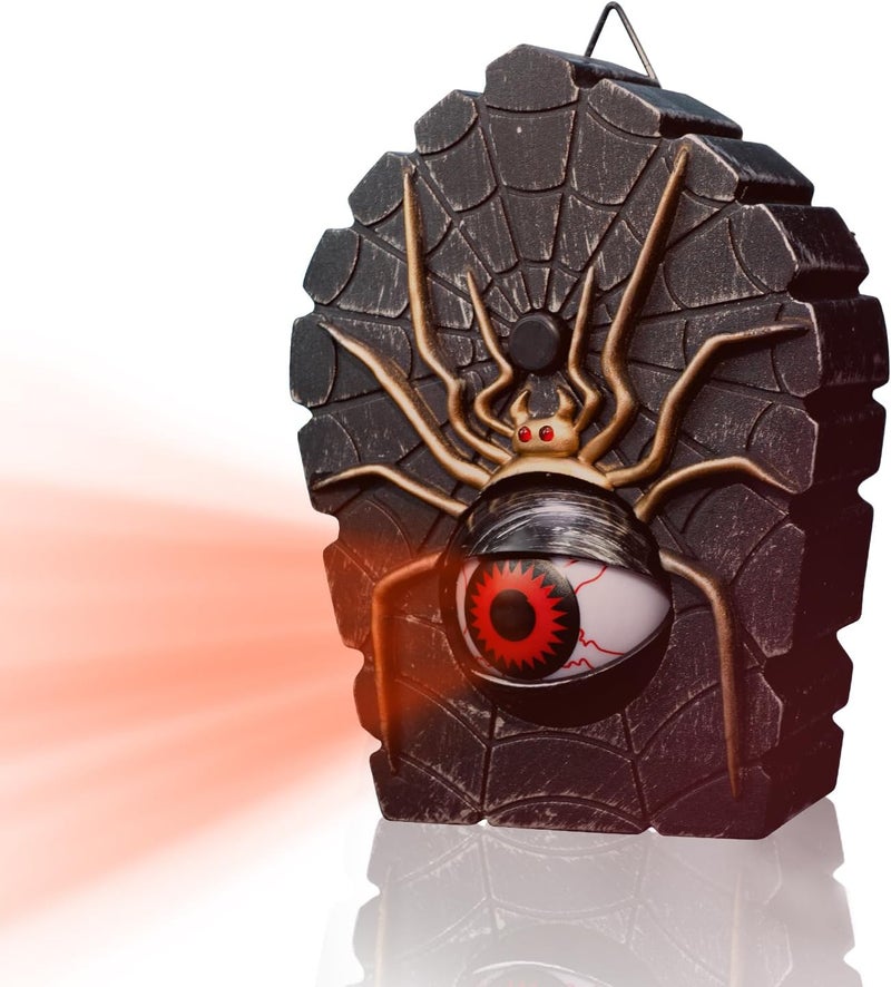 Foggizo Halloween SpookyEye Spider Doorbell, Animated Eyeball Haunted Doorbell Halloween Decoration with Spooky Sounds & Light up Eye, Trick or Treat Event for Halloween Party House Decor - Image 1